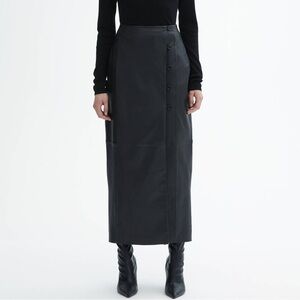 Dagmar Leather Skirt Button‎ Detail Midi Skirt Sz US 2 EU 32